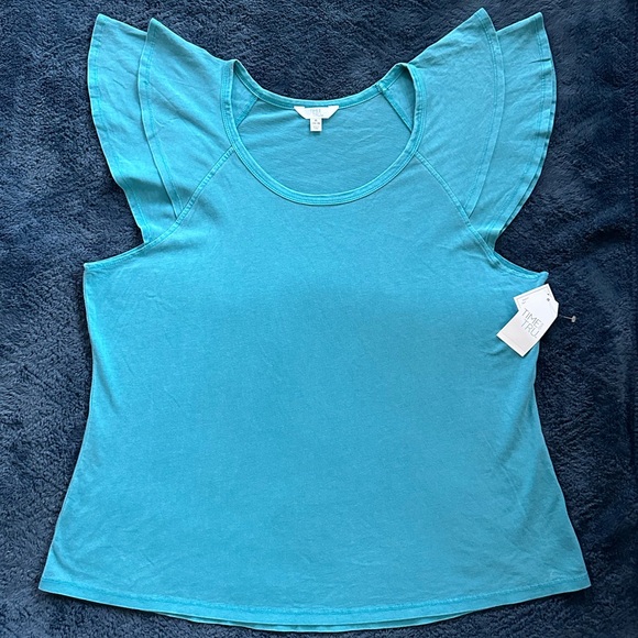 Time and Tru Women's FLUTTER SLEEVE T-Shirt Size XL BLUE - Picture 2 of 11